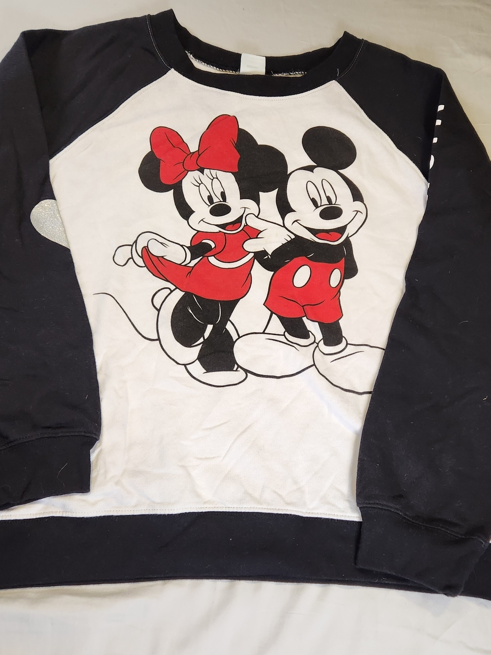 Disney Mickey & Minnie Mouse XXL Pullover Sweatshirt Black White Red Heart
